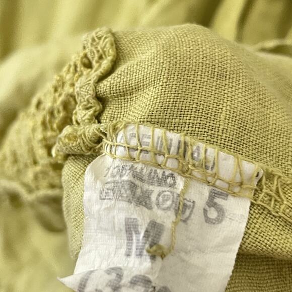 RARE Y2K Fairy Cottagecore Boho Linen Dress Green Beaded Crochet Italy M - Picture 3 of 11
